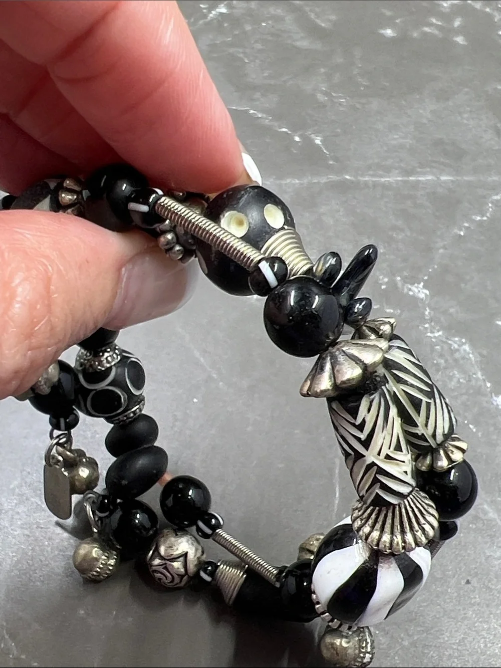 Vintage Treska Black Beaded Textured Wrap Bracelet